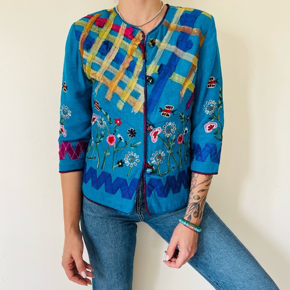 Vintage Jackets & Blazers - Vintage Julia Kim 100% silk floral jacket blazer